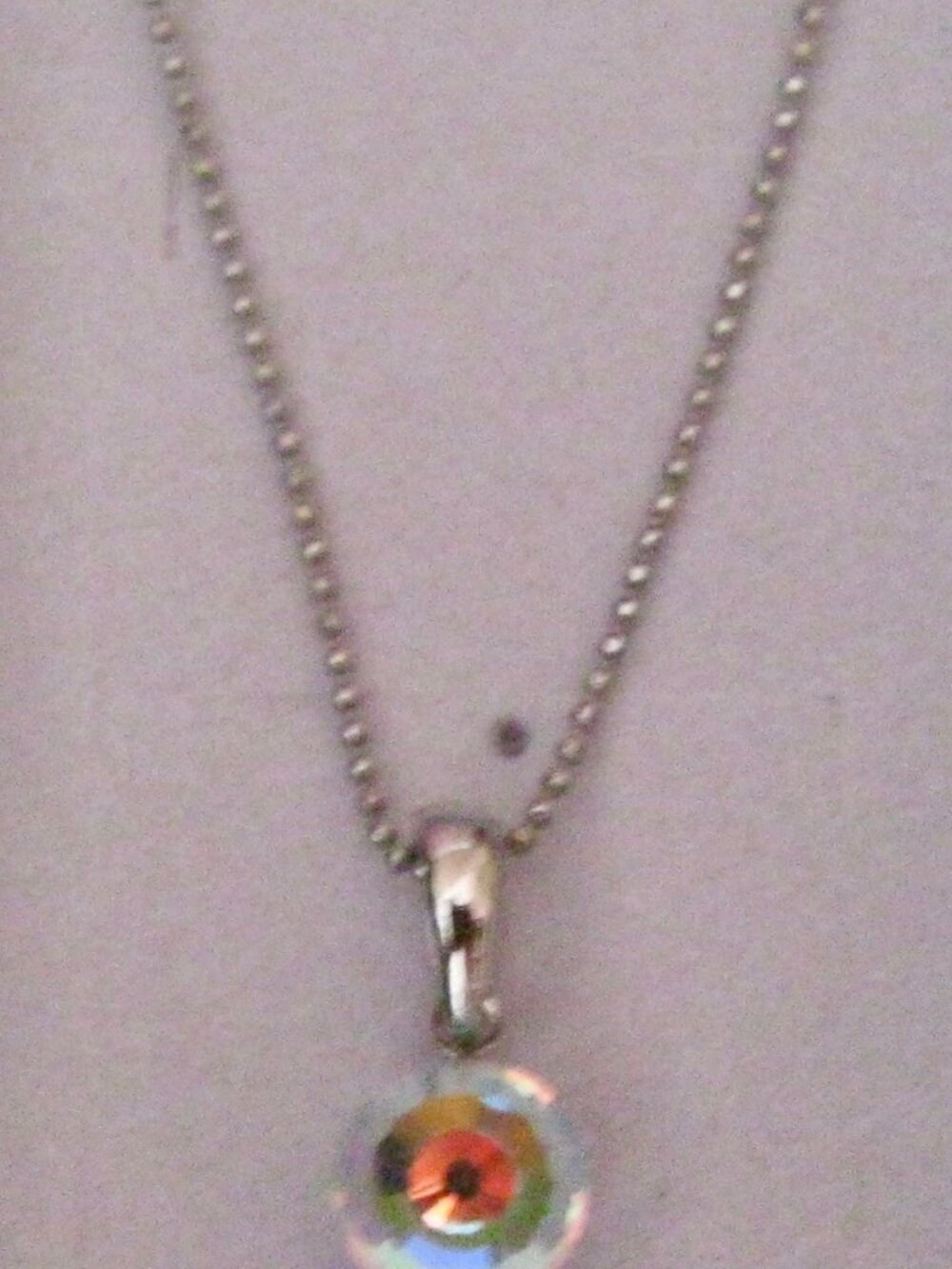 KIRKS FOLLY SIGNED/RARE AURORA BOREALIS CRYSTAL PENDANT CHOKER NECKLACE